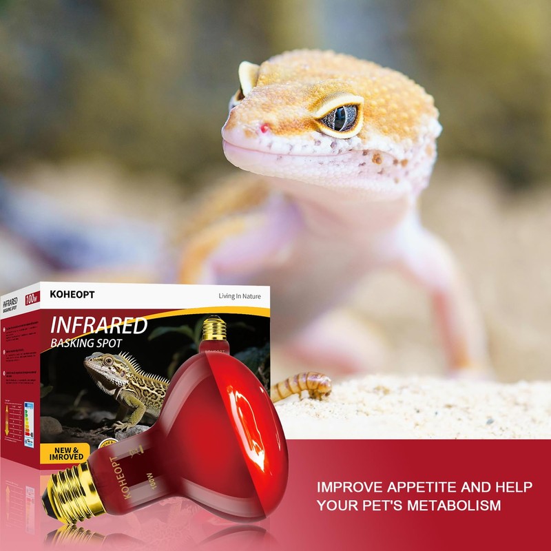 KOHEOPT Infrared Heat Lamp 100W,（2 Pack） Reptile Heat Emitter Infrared
