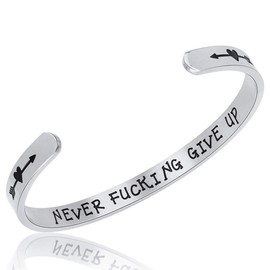 Gleamart Inspirational Cuff Bangle Bracelet Stainless Steel Engraved Bracelet Gift Never Give Up