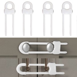 Sliding Cabinet Locks, Child Safety Locks U-Shaped Adjustable Child Proof Locks Multi-Purpose Latches for Drawers Closets Refrigerators Storage Doors Knobs Handles, 4PCS