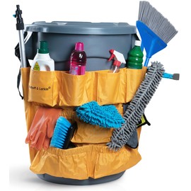 Trash Can Caddy Bag | Fits 32-55 Gallon Can | Brute & Uline Compatible | Heavy Duty Vinyl | Garbage Bin Apron | XL Commercial Size | Cleaning Caddy Organizer | Custodian & Janitorial Supplies (2 Pack)