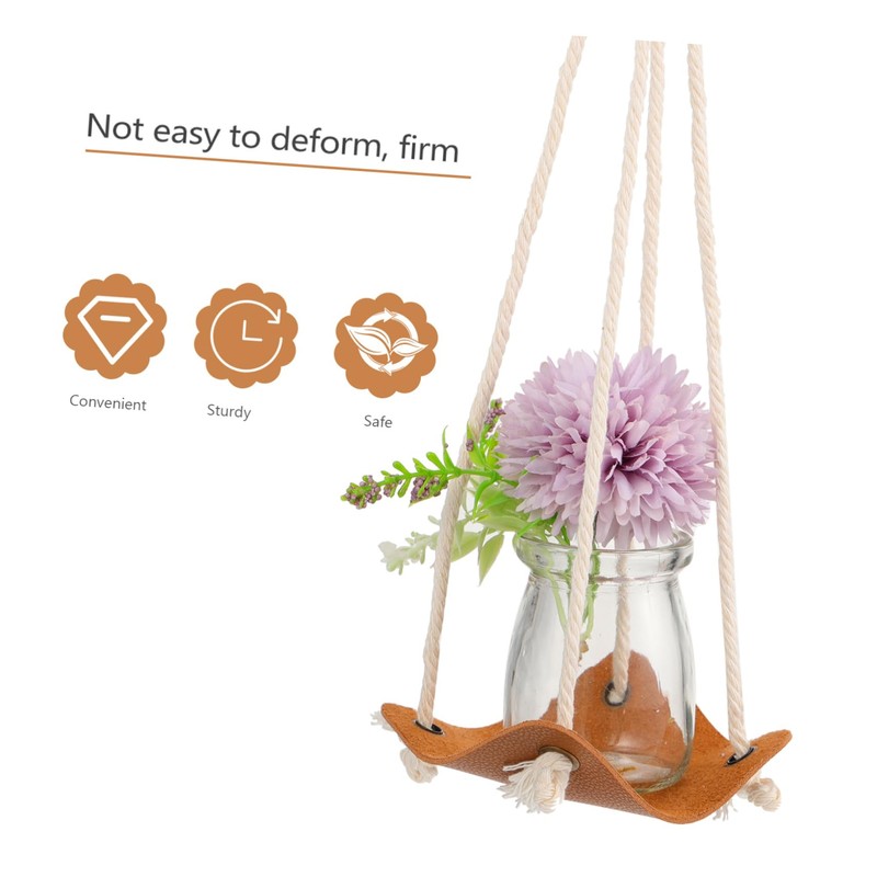 Kisangel Pu Leather Hanging Basket for Flowerpots Modern Planter Base