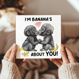 RED OCEAN Funny Monkey Card For Valentines Day Anniversary Im Bananas About You Greetings Card With Envelope Birthday Card For Him Her Boyfriend Girlfriend Husband Wife Valentines Day Card