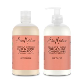 SheaMoisture Curl & Shine Shampoo 384ml + Conditioner 384ml für dickes, lockiges Haar Kokosnuss & Hibiskus ohne Silikone und Sulfate -2 Stück