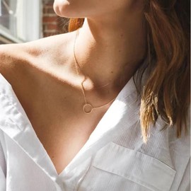 Allereya Vintage Circle Choker Necklace Karma Circle Pendant Necklace Round Circle Collar Necklace Gold Minimal Geometric Necklace Jewelry for Women and Girls