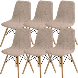 SHENGYIJING Dining Chairs Covers Set of 2/4/6,Style Shell Dining Chair Mid Century Modern Chair Sipcover,Upholstered Dining Accent Side Chair Covers (Khaki1,6 Pieces)