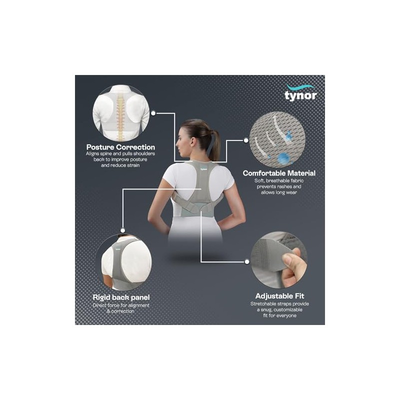 Tynor Posture Corrector, Grey, Small, 1 Unit