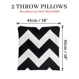 Andiker Black White Decorative Pillow Covers 2 Packs, 18x18 Inch Waterproof Linen Cushion Covers with Invisible Zipper, Durable Geometric Square Pillowcases for Living Room Sofa Bedroom