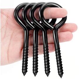 ZAUGONTW 5 Inch Eye Hooks, Large Eye Bolts Screw in Hooks Carbon Steel, 10 Pcs Heavy Duty Black Large Screw Hook for Wood Securing Cables Wire, Heavy-Duty Applications