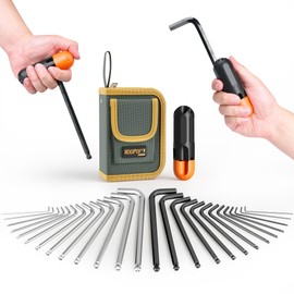 KOOPOOL 27PCS Ball End Allen Wrench Set, Metric & SAE Allen Wrenches, Long Arm Hex Key Set with Torque Handle, CR-V Steel, and Waterproof Storage Pouch