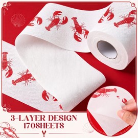 Spiareal 170 Sheets/ 6 Roll Crawfish Boil Party Supplies 3 Ply Crawfish Lobster Napkins Paper Towels Red Lobster Disposable Paper Napkin for Summer Dinner Seafood Party Supply Restaurant Kitchen Decor