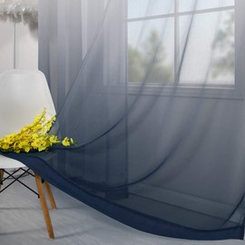 Navy Blue Curtains 84 Inch for Living Room Set 2 Panels Grommet Window Semi Sheer Nautical Design Faux Linen Ombre Navy Curtains for Boys Bedroom Nursery Men Office Decor Deep Dark Blue and White