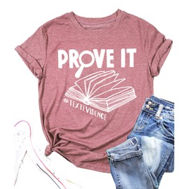 Teacher Shirt Women Reading Book Graphic Tees Tops Prove It Text Evidence Letter Print Shirts Tops Pink