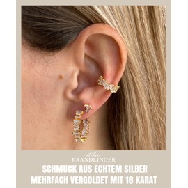 Brandlinger ® 925 Silver Hoop Earrings with Rainbow Colour Gradient Stone Jewellery Women's 18 Carat Gold Plated for Women and Girls Outer Diameter 23 mm, Cubic Zirconia Yellow Gold Gold-plated