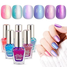 6pcs Ombre Nail Polish Sets: Charm Pink Blue Gold Purple Ombre Summer Fingernail Polish Colors Air Quick Dry Nail Polish Plant-base Castor Oil Natural Nail Polis Kit Women Home Manicure DIY - Color: Classic Glitter, Size: 0.34 Fl Oz (Pack of 6)