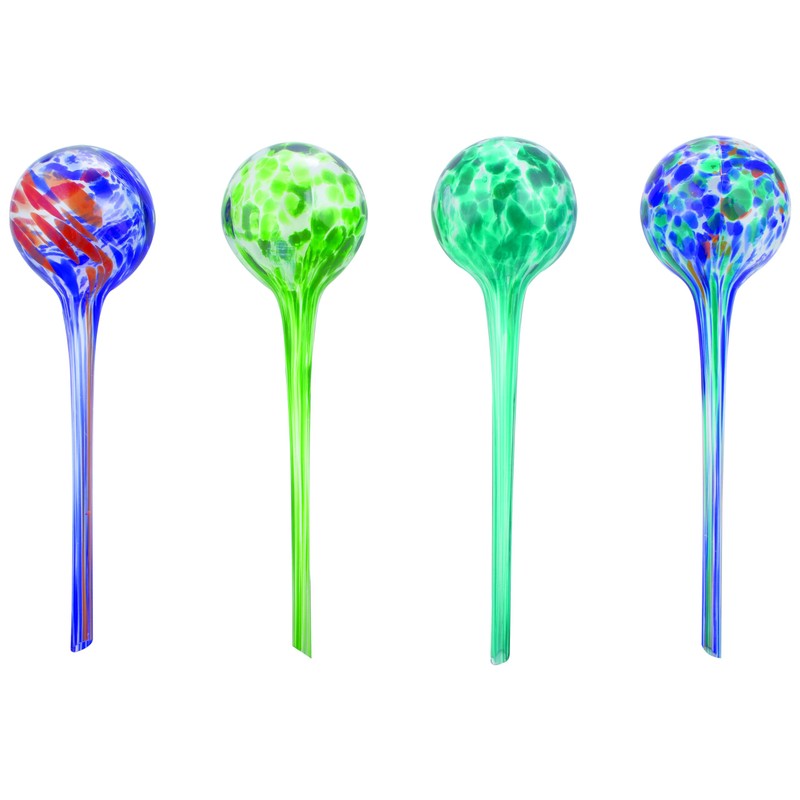 Wyndham House 4-Piece Watering Globe Set, Colorful Hand-Blown Glass Plant