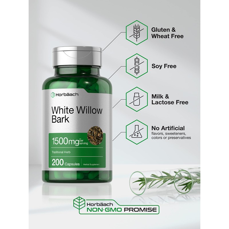Horbäach White Willow Bark Capsules | 1500mg | 200 Pills