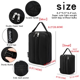 BEIMILY Lunch Box for Men Women Adults,Mini Insulated Lunch Bag for Office Work Picnic,Reusable Portable Lunchbox,Soft Cooler Tote Bag,6 pack cooler bag,Mini,BLACK