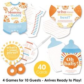 Big Dot of Happiness Here Comes The Son Baby Shower Game Bundle Pack, 4 Boy Boho Party Activities (10 Cards Each) - Who Knows Mommy Best, Mommy or Daddy Quiz, What’s in Your Purse and Oh Baby