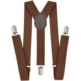 trilece Brown Suspenders for Boys Kids Girls and Toddlers Baby - Adjustable Elastic 1 inch Wide Y Shape Suspender Strong Clips (6 Years to 5 Feet Tall, Brown)