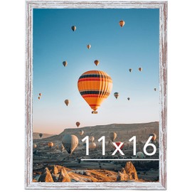 JCJMY 11x16 Picture Frame Rustic White for Wall Hanging, Wall Mounting Horizontally or Vertically, 11 x 16 Wall Gallery Poster Photo Frame with Shatter Resistant Plexiglass, Rustic White