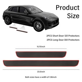 4PCS Car Door Sill Protector,Anti-Scratch Rubber Car Door Protector Edge Guards for Door Steps,Universal Waterproof Door Threshold Strips Exterior Accessories for Car Truck SU (Black+Red, Width 1.96")