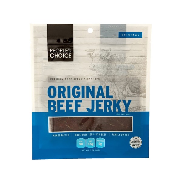 People's Choice Beef Jerky - Classic - Original - Whole Muscle Premium Cuts - Thin Pieces - Low Sodium Low Salt High Protein Meat Snack - 3 Ounce Bag