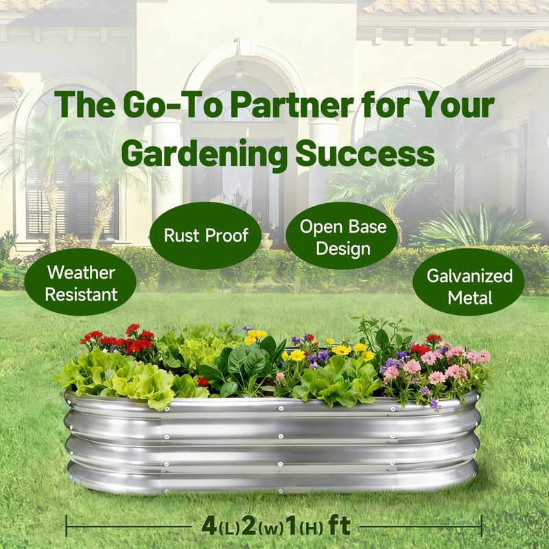 2PC Galvanized Planter Raised Garden Bed, 4x2x1ft Silver