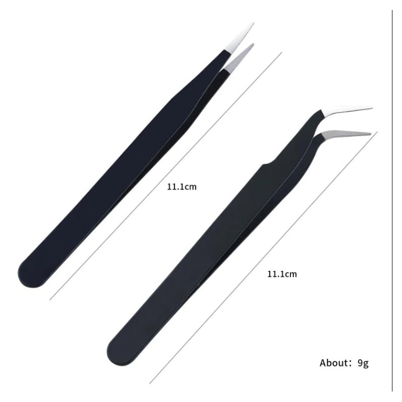 Telabeautix Tweezers Set of 2 Straight and Curved Black