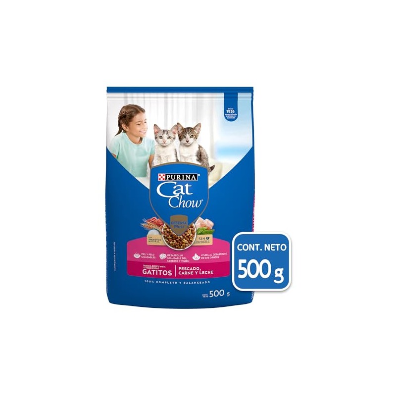 Purina Cat Chow Gatitos Croquetas Pescado, Carne y Leche 500g