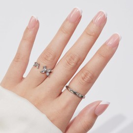 NGOZI French Tip Press On Nails - Short Soft Gel Nails, Medium Glue On Nails, Press Ons, Reusable Stick On Nails in 16 Sizes - 32 Fake Nails Kit, White Pink