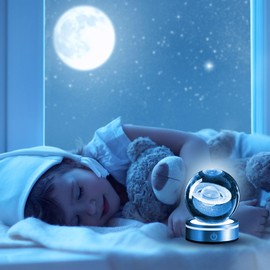 GAESHOW 3D Saturn Crystal Ball, Astronomy LED Ball Lamp for Home Decoration, Planet Crystal Ball with LED Colourful Night Light Base, Solar System Crystal Ball for Astronomy Lovers (C)