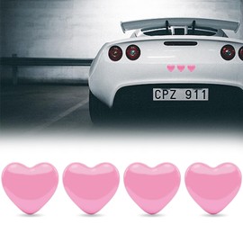 YGMONER Heart Metal Car Emblem Stickers (4-Pack) - 1.1" Chrome Pink Adhesive Badges for Auto Exterior, Truck Tailgate, Vehicle Number Decoration - Wat