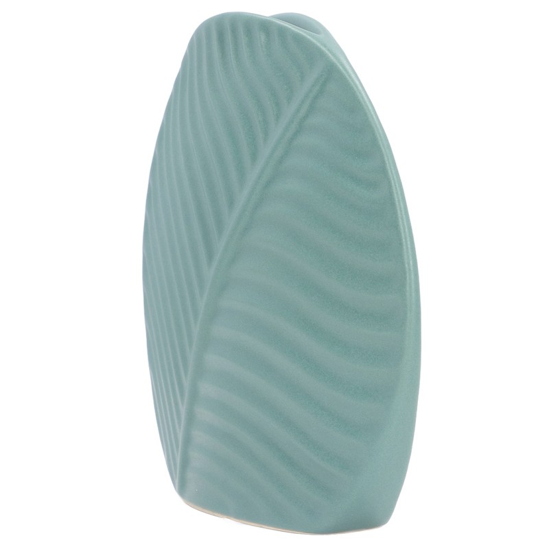 Leaves Pattern Ceramic Vase Nordic Style Dark Green Flat Leaf
