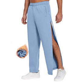 Deyeek Tear Away Fleece Pants for Men Post Surgery Adaptive Clothing Wide Leg 2 Side Snaps Loose Fit Pants Knee Surgery Must Haves Blue