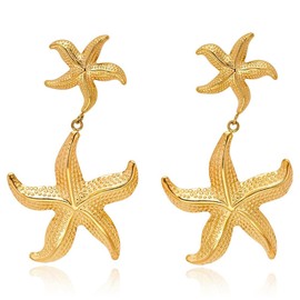 Gold Starfish Earrings Boho Fashion Shell Starfish Drop Dangle Earrings for Women Chic Summer Theme Earrings (A Style)