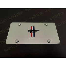 Kell012shop 1pc 3D Tri-Bar PONY Emblem Aluminum Mirrored Chrome FRONT License Plate-screwcap