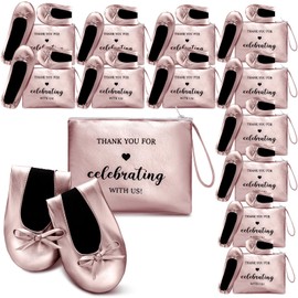 Cuffbow 12 Pairs Wedding Foldable Flats Dancing Shoes Rollable Ballet Flats Bulk Party Wedding Slippers Bridesmaids Guests(Rose Gold)