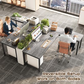 Huuger 63 Inch L Shaped Desk with Power Outlets and USB-C Port, Reversible Computer Desk, Larger Office Corner Gaming Desk, 0.95 Inch Thicker Desktop, Metal Frame, for Home Office, Study, Grey
