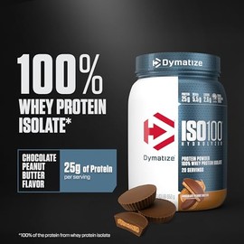 Dymatize ISO100 Whey Protein Powder Isolate, Chocolate Peanut Butter, 25g of Protein, 20 Servings, 5.5g BCAAs, Less Than 120 Cal., Gluten Free, 1g Fat