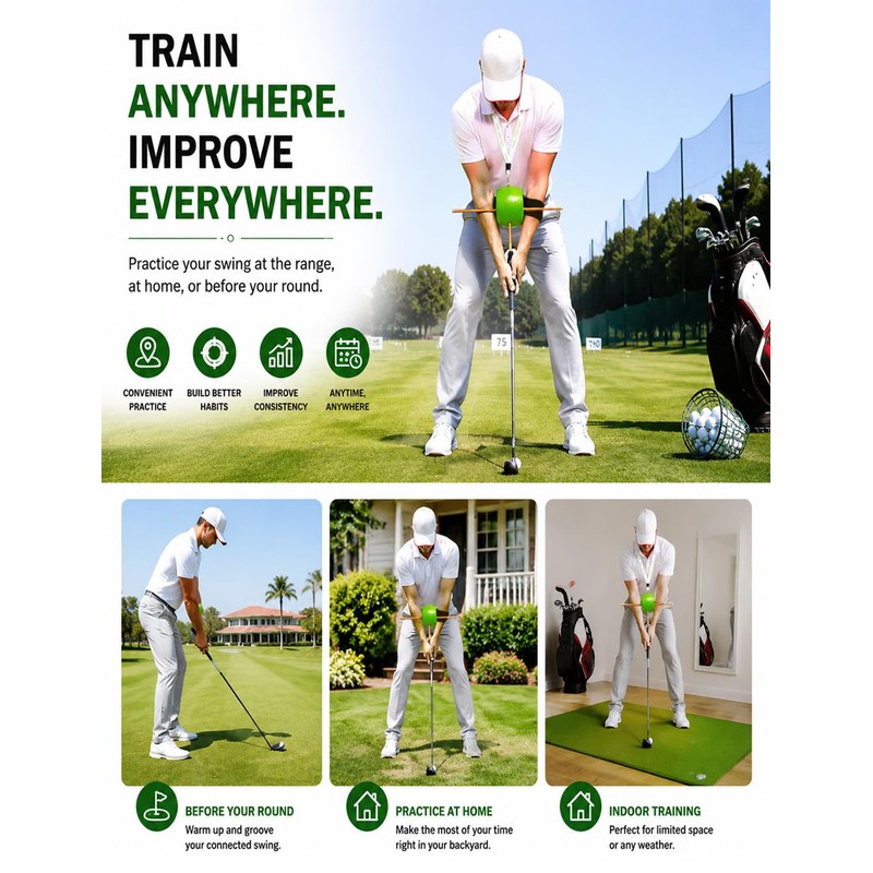 GHOSOONE 3-in-1 Golf Swing Trainer Ball with Strap & Safety