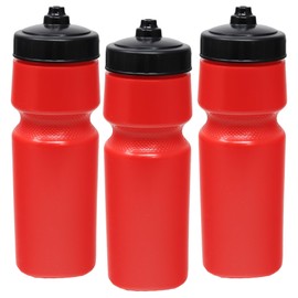 Rolling Sands USA Made 24 oz Sports Squeeze Water Bottles, 3 Pack, BPA-Free, Easy Drink One Way Flow Valve, Fits Most Bike Cages, Dishwasher Safe, Durable, Reusable and Lightweight, Red