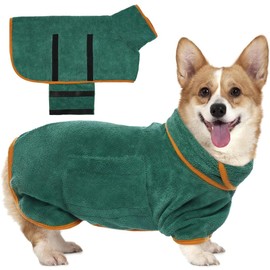 QOCUILC Dog Bathrobe for Small and Medium Dogs, Microfibre with High Collar and Fastening, Absorbent and Comfortable, Washable and Durable, S (7-14 kg)