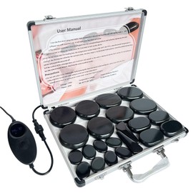 MINGJISHIYE Hot Stone Massage, Massage kit with Temperature Regulation, 22 Basalt hot Stone heaters, Basalt Massage Stone Home spa Thermal Therapy Relaxation