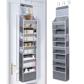 YRCBEHFU Over The Door Organizer 6 Tier with 12 Pockets & Reinforced Hooks - 59" Hanging Storage Organizer for Bathroom, Nursery, Pantry & Laundry (Light Grey)​