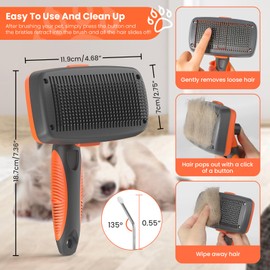 Self-Cleaning Slicker Brush for Dogs & Cats | Grooming Brush for Shedding | Skin-Friendly Dog & Cat Grooming | Deshedding Brush | Hair Brush for Pets | Pet Supplies Accessories | Orange | Large