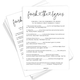 Finish the Lyrics, Bridal Shower Games for 50 Guests, Wedding Shower Games, 50 Cards, Minimalist