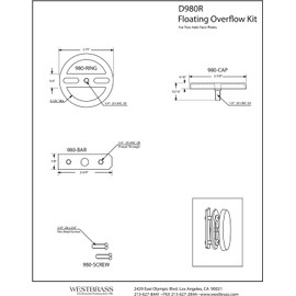 Westbrass Floating No-Hole Overflow Faceplate, Oil Rubbed Bronze, D980R-12