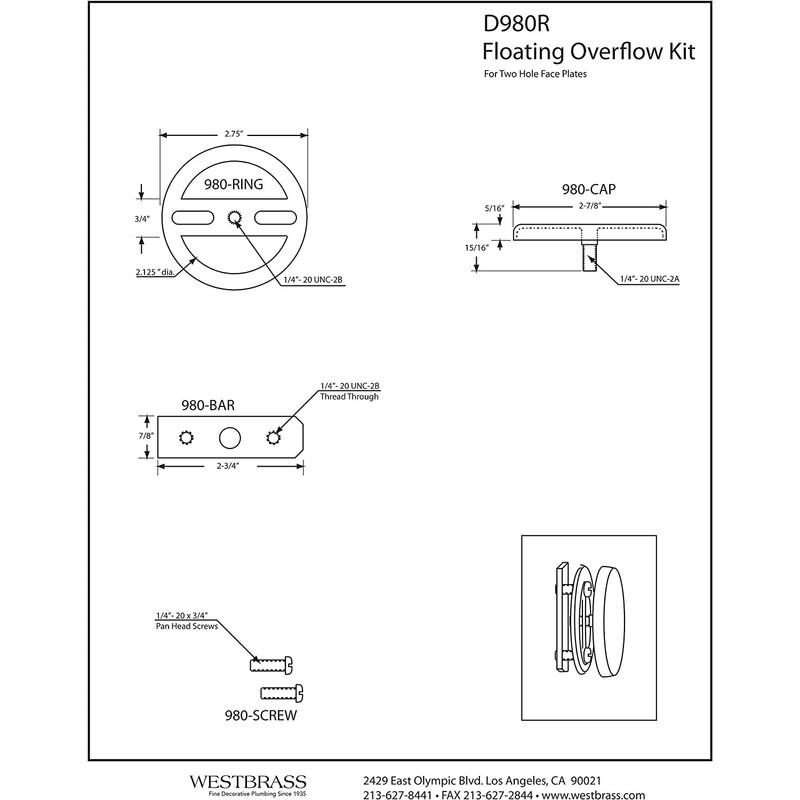 Westbrass Floating No-Hole Overflow Faceplate, Oil Rubbed Bronze, D980R-12