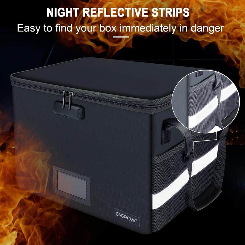 ENGPOW File Box with Lock, Fireproof Document Box with Zipper