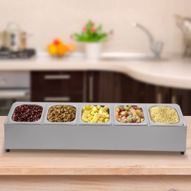 TFCFL Spice Rack Shelf,One Row Stainless Steel Organizer Stand with five food containers and Lids,Kitchen Pantry Countertop Spice Holder for Seasoning Sauce Jam Fruits Ingredients (5-Pan)